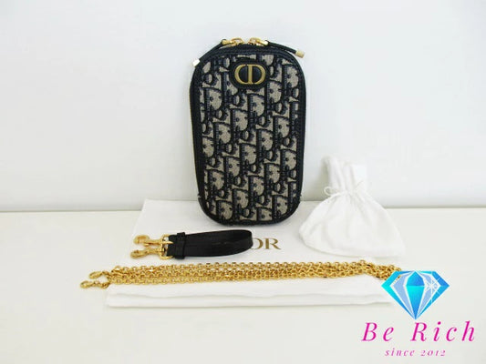 美品 クリスチャン ディオール Christian Dior 30 MONTAIGNE フォン ホルダー オブリーク S2114UTZQ キャンバス レザー ネイビー CD ロゴ モバイルケース ポシェット 斜め掛け  鞄 【中古】【送料無料】 bk8765