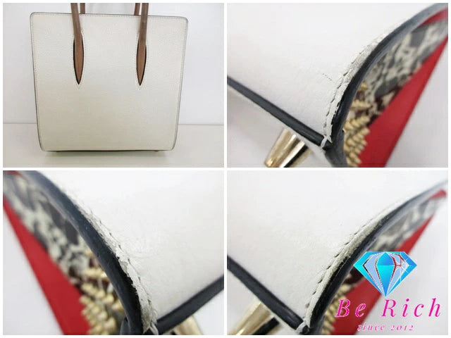 クリスチャン ルブタン CHRISTIAN LOUBOUTIN パロマ スモール ハンド バッグ ショルダーなし アイボリー 赤 レッド レザー ロゴ 鞄 【中古】【送料無料】bk8783