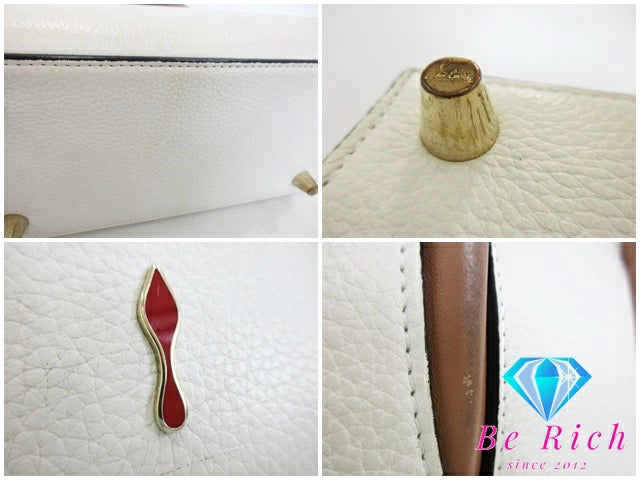 クリスチャン ルブタン CHRISTIAN LOUBOUTIN パロマ スモール ハンド バッグ ショルダーなし アイボリー 赤 レッド レザー ロゴ 鞄 【中古】【送料無料】bk8783