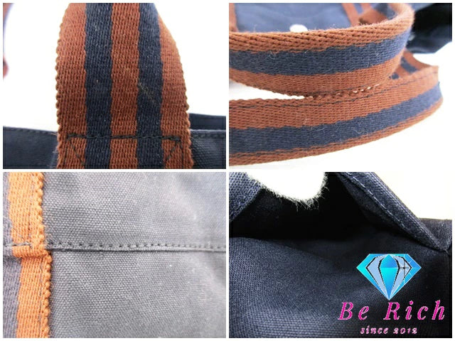 エルメス HERMES フールトゥ MM ネイビー ブラウン ロゴ キャンバス トートバッグ ハンドバッグ 手提げ 通学 通勤 鞄  【中古】【送料無料】 bk8796