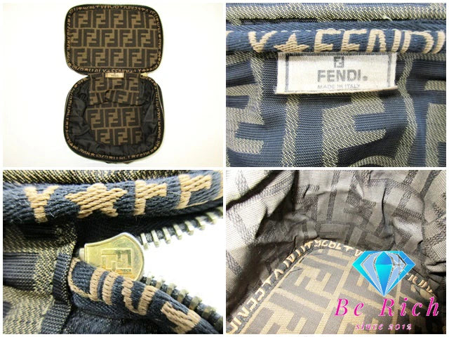 フェンディ FENDI バニティバッグ ハンドバッグ ポーチ ズッカ ブラウン 茶 キャンバス レザー ロゴ 化粧 コスメ アクセサリーポーチ 鞄 折り畳み 【中古】【送料無料】 bk8846