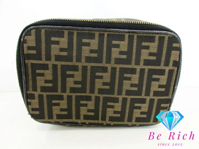 フェンディ FENDI バニティバッグ ハンドバッグ ポーチ ズッカ ブラウン 茶 キャンバス レザー ロゴ 化粧 コスメ アクセサリーポーチ 鞄 折り畳み 【中古】【送料無料】 bk8846