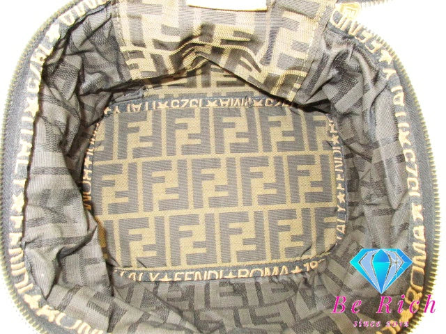 フェンディ FENDI バニティバッグ ハンドバッグ ポーチ ズッカ ブラウン 茶 キャンバス レザー ロゴ 化粧 コスメ アクセサリーポーチ 鞄 折り畳み 【中古】【送料無料】 bk8846