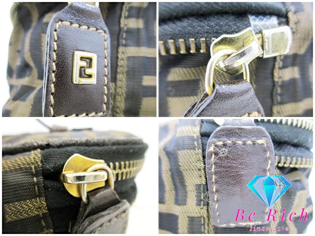 フェンディ FENDI バニティバッグ ハンドバッグ ポーチ ズッカ ブラウン 茶 キャンバス レザー ロゴ 化粧 コスメ アクセサリーポーチ 鞄 折り畳み 【中古】【送料無料】 bk8846
