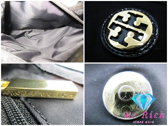 トリーバーチ ハンドバッグ エラ 黒 ブラック ナイロン  パテント レザー エナメル トートバッグ TORY BURCH 【中古】【送料無料】 bk8849
