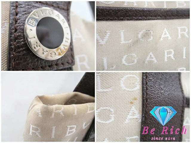 ブルガリ BVLGARI トートバッグ AX-L08 ロゴマニア ベージュ キャンバス レザー ハンドバッグ ショルダーバッグ 鞄 【中古】【送料無料】 bk8868