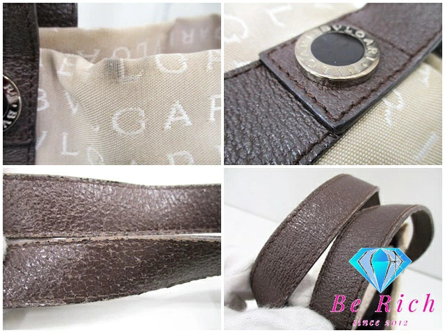 ブルガリ BVLGARI トートバッグ AX-L08 ロゴマニア ベージュ キャンバス レザー ハンドバッグ ショルダーバッグ 鞄 【中古】【送料無料】 bk8868