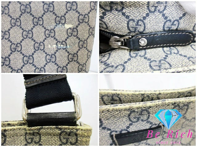 グッチ GUCCI ショルダーバッグ 201446 GG スプリーム ネイビー 紺 ロゴ PVC レザー 斜め掛け ポシェット 鞄 【中古】【送料無料】 bk8894