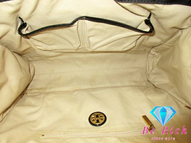 トリーバーチ ハンドバッグ エラ 黒 ブラック ナイロン  パテント レザー エナメル トートバッグ TORY BURCH 【中古】【送料無料】 bk8909