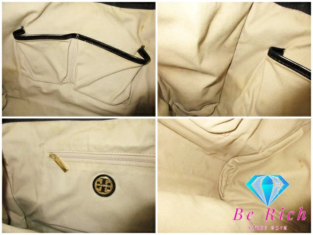 トリーバーチ ハンドバッグ エラ 黒 ブラック ナイロン  パテント レザー エナメル トートバッグ TORY BURCH 【中古】【送料無料】 bk8909