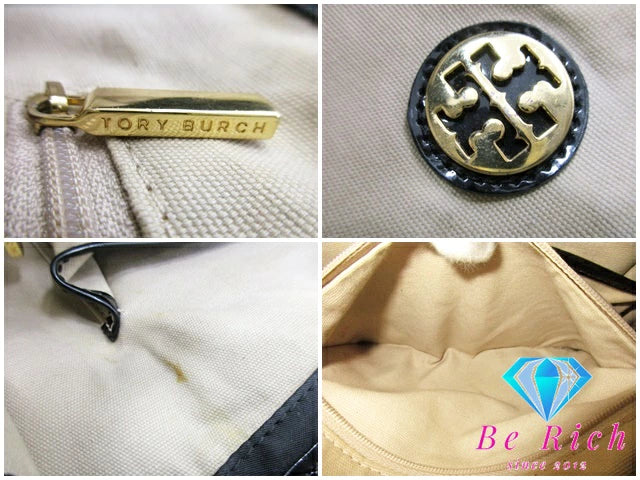 トリーバーチ ハンドバッグ エラ 黒 ブラック ナイロン  パテント レザー エナメル トートバッグ TORY BURCH 【中古】【送料無料】 bk8909