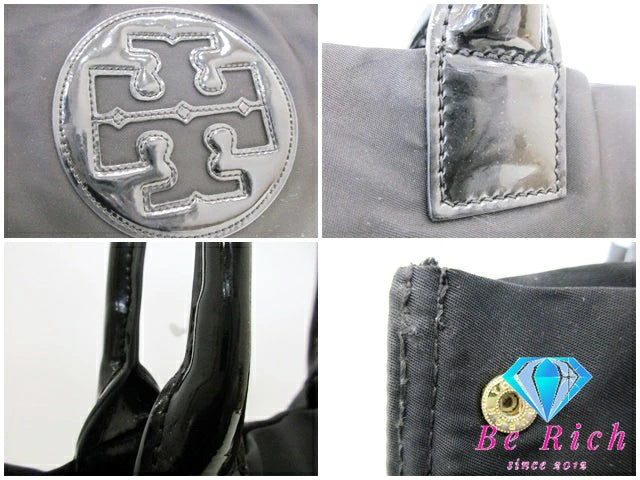 トリーバーチ ハンドバッグ エラ 黒 ブラック ナイロン  パテント レザー エナメル トートバッグ TORY BURCH 【中古】【送料無料】 bk8909