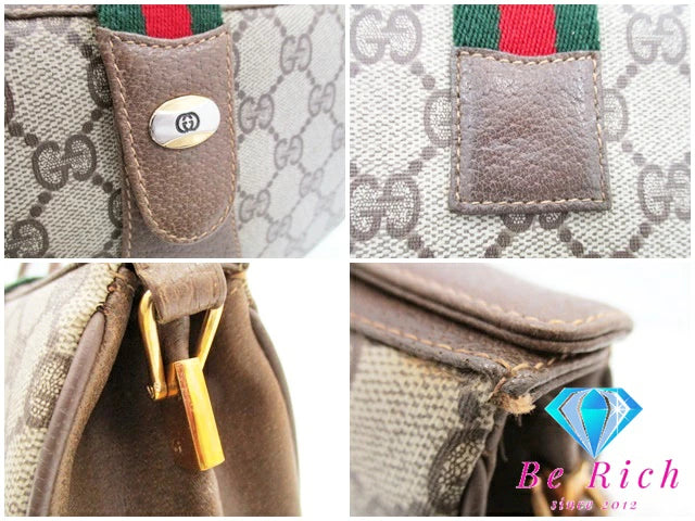 グッチ GUCCI ショルダーバッグ ポシェット 10.02.024 GG プラス シェリー ウェブ ベージュ PVC レザー ロゴ オールド ヴィンテージ スプリーム 鞄 【中古】【送料無料】 bk8936