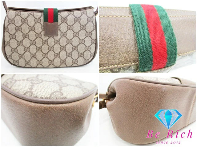 グッチ GUCCI ショルダーバッグ ポシェット 10.02.024 GG プラス シェリー ウェブ ベージュ PVC レザー ロゴ オールド ヴィンテージ スプリーム 鞄 【中古】【送料無料】 bk8936