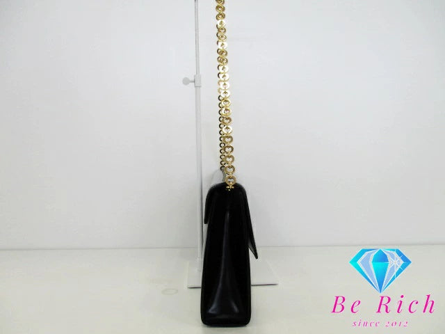 フェラガモ Salvatore Ferragamo ガンチーニ 2way チェーン ショルダーバッグ クラッチバッグ 黒 ブラック カーフ レザー ロゴ ハンドバッグ 鞄 セカンドバッグ ポーチ パーティ フォーマル  【中古】【送料無料】 bk8938