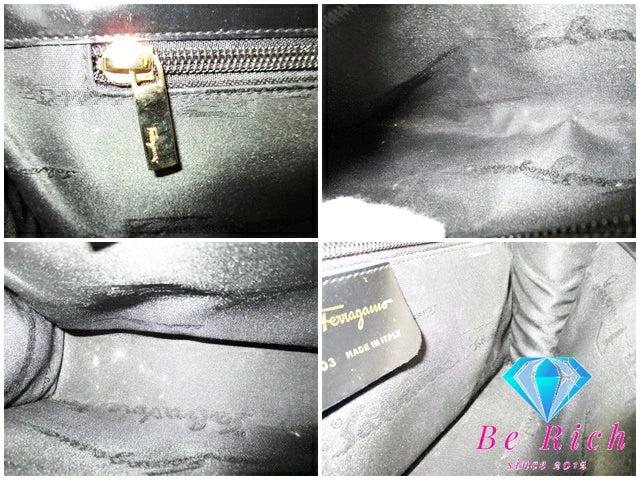 フェラガモ Salvatore Ferragamo ガンチーニ 2way チェーン ショルダーバッグ クラッチバッグ 黒 ブラック カーフ レザー ロゴ ハンドバッグ 鞄 セカンドバッグ ポーチ パーティ フォーマル  【中古】【送料無料】 bk8938