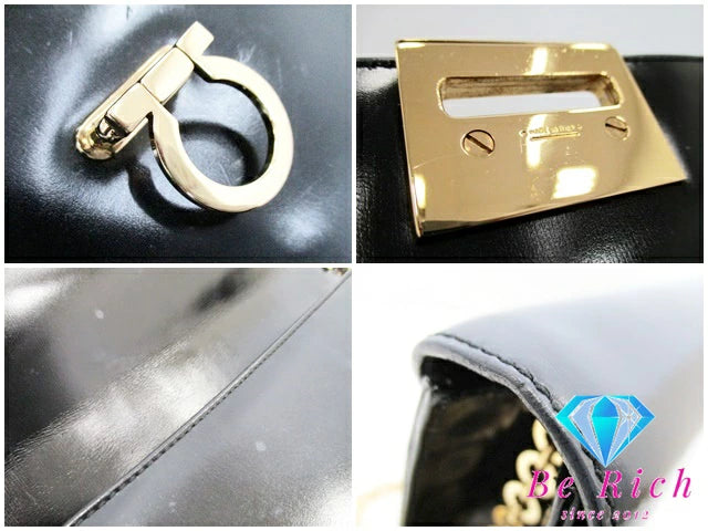 フェラガモ Salvatore Ferragamo ガンチーニ 2way チェーン ショルダーバッグ クラッチバッグ 黒 ブラック カーフ レザー ロゴ ハンドバッグ 鞄 セカンドバッグ ポーチ パーティ フォーマル  【中古】【送料無料】 bk8938