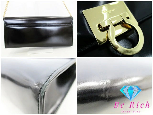 フェラガモ Salvatore Ferragamo ガンチーニ 2way チェーン ショルダーバッグ クラッチバッグ 黒 ブラック カーフ レザー ロゴ ハンドバッグ 鞄 セカンドバッグ ポーチ パーティ フォーマル  【中古】【送料無料】 bk8938