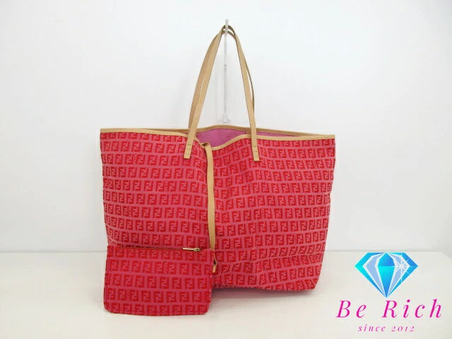 フェンディ FENDI トートバッグ 8BH005 ズッキーノ ピンク レッド 赤 キャンバス レザー ロゴ ショルダーバッグ ハンドバッグ 手提げ 鞄  【中古】【送料無料】 bk8973