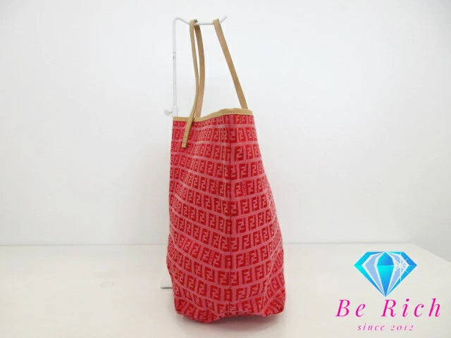 フェンディ FENDI トートバッグ 8BH005 ズッキーノ ピンク レッド 赤 キャンバス レザー ロゴ ショルダーバッグ ハンドバッグ 手提げ 鞄  【中古】【送料無料】 bk8973