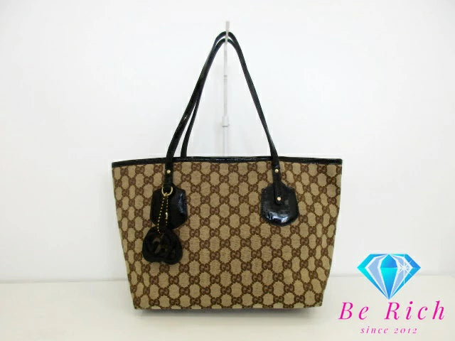グッチ GUCCI GG トートバッグ 211976 ブラウン キャンバス パテント レザー ショルダーバッグ【中古】【送料無料】bk9056