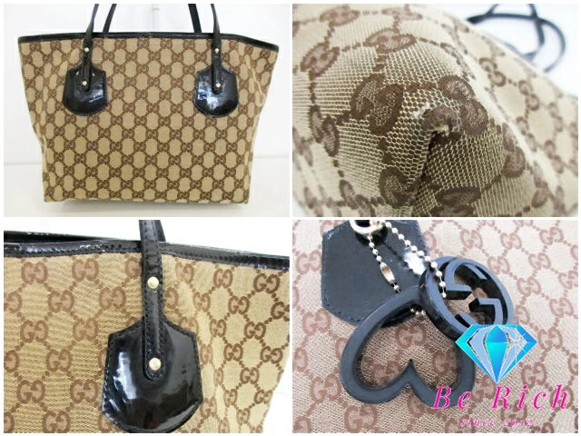 グッチ GUCCI GG トートバッグ 211976 ブラウン キャンバス パテント レザー ショルダーバッグ【中古】【送料無料】bk9056
