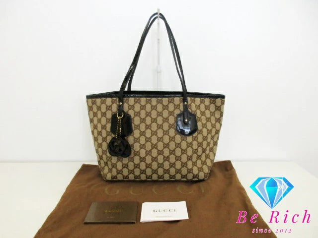 グッチ GUCCI GG トートバッグ 211976 ブラウン キャンバス パテント レザー ショルダーバッグ【中古】【送料無料】bk9056