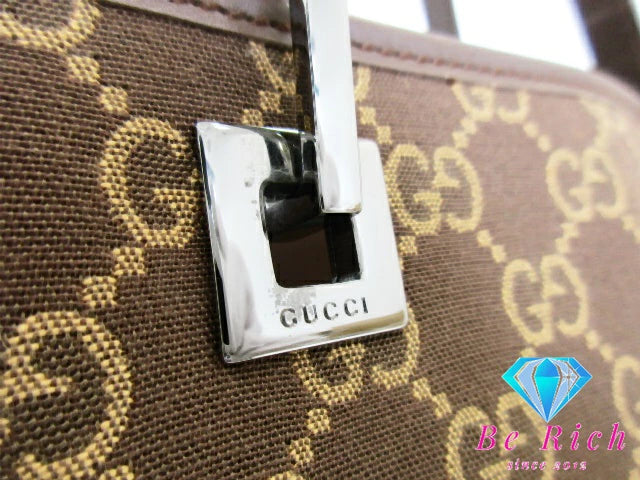 グッチ GUCCI GG トートバッグ ブラウン 茶 キャンバス レザー ロゴ ハンドバッグ ショルダーバッグ【中古】【送料無料】bk9062
