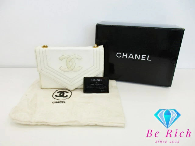 シャネル CHANEL V ステッチ チェーン ショルダーバッグ ラム スキン ホワイト 白 アイボリー ココマーク CC ロゴ 鞄 【中古】【送料無料】 bk9078