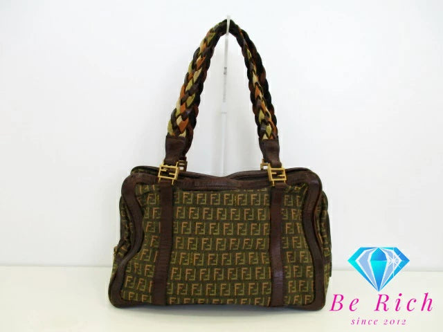 フェンディ FENDI  ズッキーノ ミニ ボストンバッグ ハンドバッグ マルチカラー 茶 ブラウン  キャンバス  レザー  ロゴ  鞄  【中古】【送料無料】bk9111