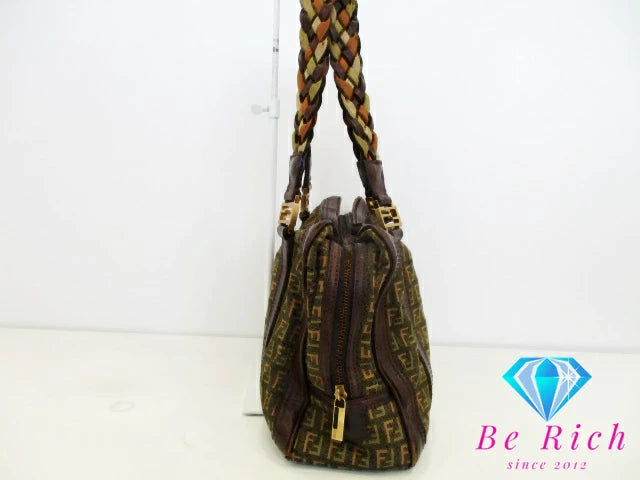 フェンディ FENDI  ズッキーノ ミニ ボストンバッグ ハンドバッグ マルチカラー 茶 ブラウン  キャンバス  レザー  ロゴ  鞄  【中古】【送料無料】bk9111