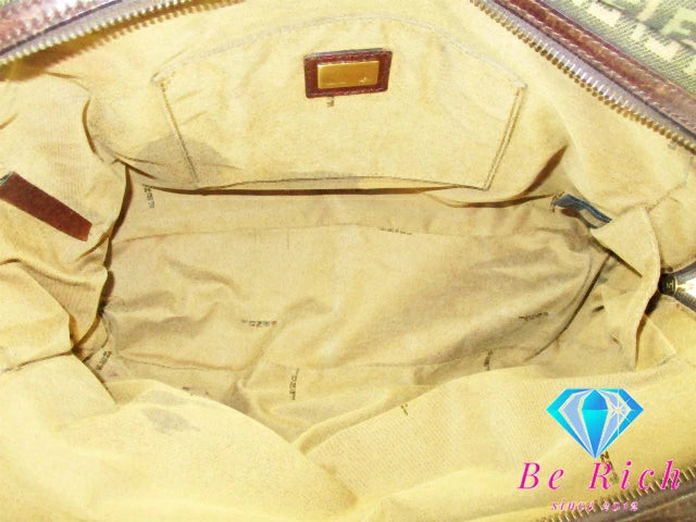 フェンディ FENDI  ズッキーノ ミニ ボストンバッグ ハンドバッグ マルチカラー 茶 ブラウン  キャンバス  レザー  ロゴ  鞄  【中古】【送料無料】bk9111