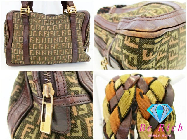 フェンディ FENDI  ズッキーノ ミニ ボストンバッグ ハンドバッグ マルチカラー 茶 ブラウン  キャンバス  レザー  ロゴ  鞄  【中古】【送料無料】bk9111