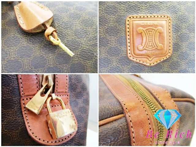 セリーヌ CELINE ボストンバッグ マカダム ブラウン 茶 PVC レザー ブラゾン ロゴ ハンドバッグ トラベル 旅行 鞄 【中古】【送料無料】 bk9113