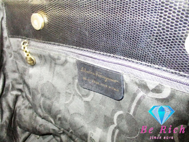 サルヴァトーレ フェラガモ Salvatore Ferragamo トートバッグ BK-21 2530 ヴェラ ブラック 黒 型押し レザー ハンドバッグ ショルダーバッグ 肩掛け 鞄  【中古】【送料無料】 bk9127