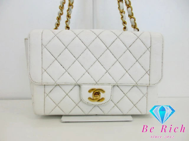 シャネル CHANEL マトラッセ シングル フラップ チェーン ショルダーバッグ ラム スキン 白 ホワイト アイボリー ココマーク CC ロゴ 鞄 【中古】【送料無料】 bk9151