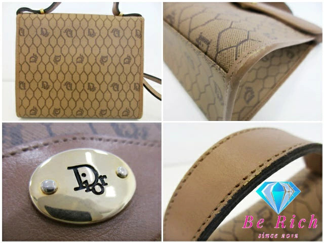 クリスチャン ディオール 2way ハンドバッグ 茶 ブラウン PVC レザー ショルダーバッグ ハニカム柄 Christian Dior 【中古】【送料無料】 bk9155