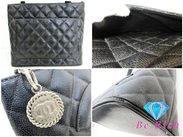 シャネル CHANEL マトラッセ 復刻トート A01804 トートバッグ ブラック 黒 キャビアスキン レザー シルバー金具 ココマーク CC ロゴ ハンドバッグ 鞄 【中古】【送料無料】 bk9157
