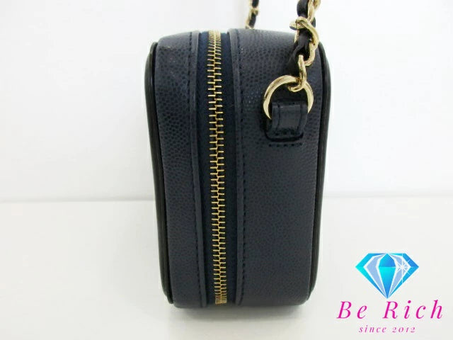 美品 シャネル CHANEL フィリグリー ミニ チェーン ショルダーバッグ A84452 レザー キャビア スキン 黒 ブラック ネイビー ココマーク CC ロゴ 斜め掛け 鞄 【中古】【送料無料】 bk9212