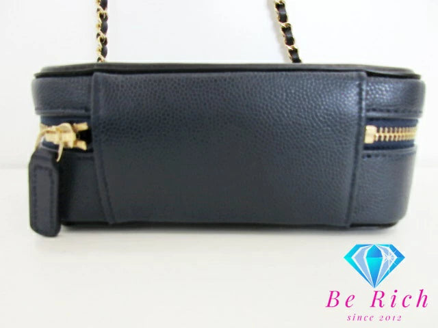 美品 シャネル CHANEL フィリグリー ミニ チェーン ショルダーバッグ A84452 レザー キャビア スキン 黒 ブラック ネイビー ココマーク CC ロゴ 斜め掛け 鞄 【中古】【送料無料】 bk9212