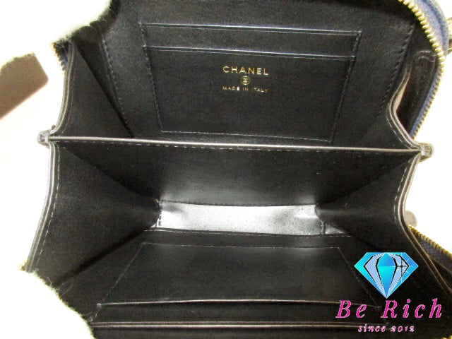 美品 シャネル CHANEL フィリグリー ミニ チェーン ショルダーバッグ A84452 レザー キャビア スキン 黒 ブラック ネイビー ココマーク CC ロゴ 斜め掛け 鞄 【中古】【送料無料】 bk9212