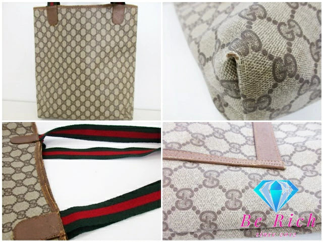 グッチ GUCCI トートバッグ シェリーライン 3902003 GG スプリーム PVC レザー ロゴ キャンバス レザー ベージュ 【中古】【送料無料】 bk9222
