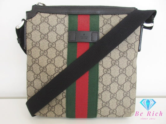 グッチ GUCCI ショルダーバッグ 471454 GG スプリーム シェリー ウェブ ベージュ カーキ 茶 ロゴ PVC レザー 【中古】【送料無料】 bk9278