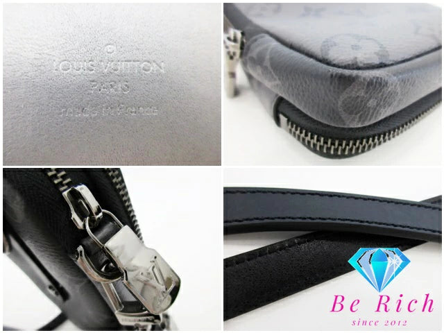 ルイ ヴィトン LOUIS VUITTON モノグラム エクリプス リバース ダブル フォン ポーチ ショルダーバッグ M69534 グレー ブラック 黒 PVC レザー LV ロゴ【中古】【送料無料】 bk9282