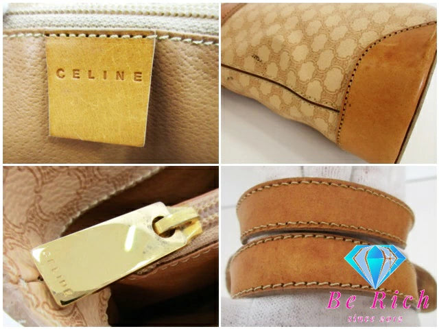 セリーヌ CELINE トートバッグ ショルダーバッグ マカダム ベージュ ブラウン 茶 ロゴ PVC レザー ハンドバッグ 鞄 【中古】【送料無料】 bk9319
