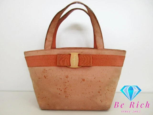 フェラガモ Salvatore Ferragamo ミニ トートバッグ D217182 ヴァラ リボン ピンク スエード レザー ロゴ ハンドバッグ 鞄 【中古】【送料無料】 bk9320
