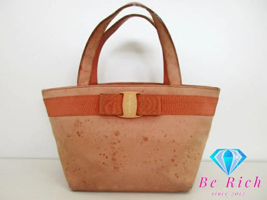 フェラガモ Salvatore Ferragamo ミニ トートバッグ D217182 ヴァラ リボン ピンク スエード レザー ロゴ ハンドバッグ 鞄 【中古】【送料無料】 bk9320