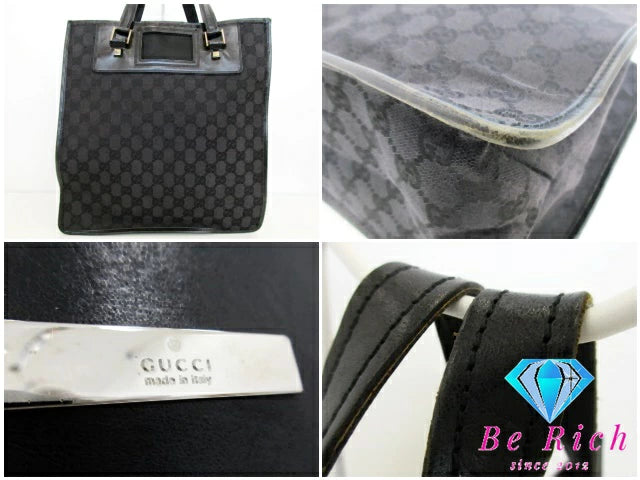 グッチ GUCCI GG トートバッグ ハンドバッグ 019.0346 キャンバス レザー 黒 ブラック 手提げ 鞄 【中古】【送料無料】 bk9335