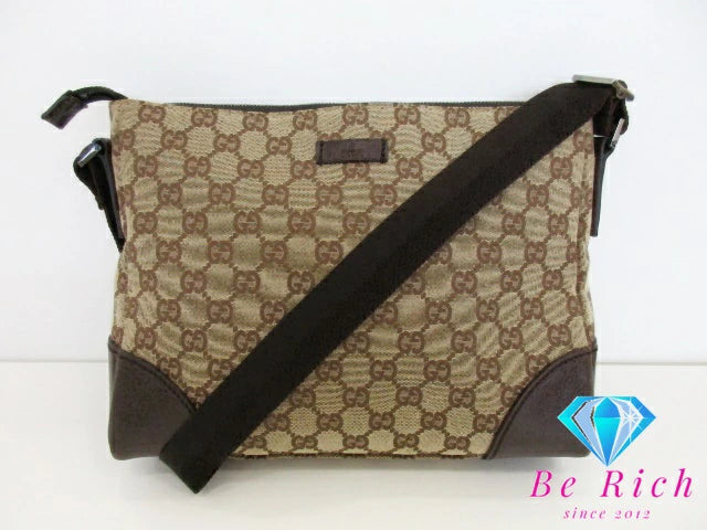 グッチ GUCCI ショルダーバッグ 114273 GG ブラウン 茶 キャンバス レザー ロゴ 斜め掛け 鞄 【中古】【送料無料】bk9342