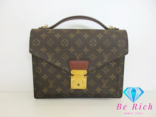 ルイ ヴィトン LOUIS VUITTON 2way ハンドバッグ ショルダーバッグ モノグラム モンソー M51185 茶 ブラウン PVC レザー LV ロゴ ビジネス 手提げ 鞄 【中古】【送料無料】 bk9345
